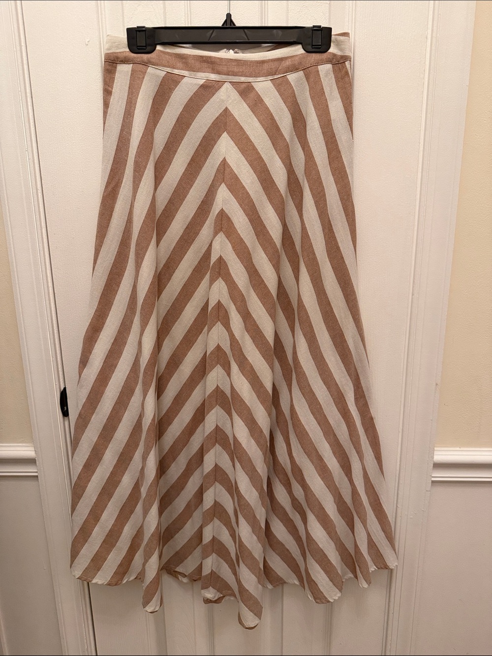 Striped A-Line Maxi Skirt in Beige and Cream